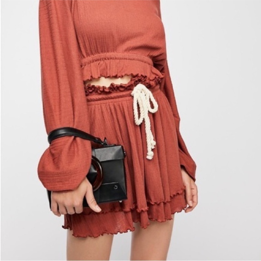 Free People Beach Sweet Lady Tiered Mini Skirt Size Small Burnt Orange Boho